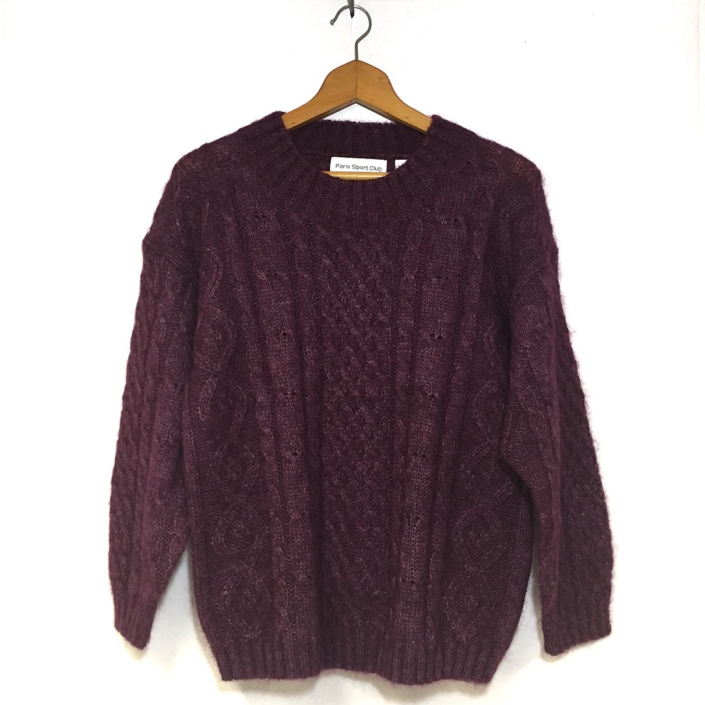 Vintage 90"s Paris Sport Club Mohair Cable knit Sweater Berry Cottagecor…